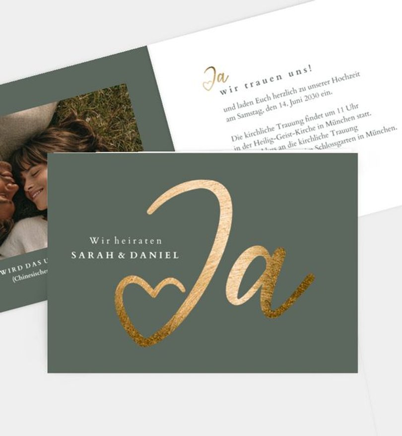 Einladungskarte Hochzeit Ja · Mitten ins Herz