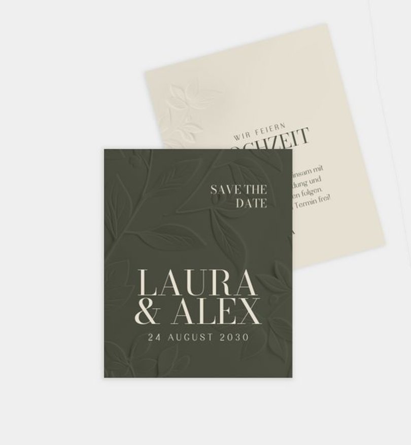 Save-The-Date Karte Hochzeit Botanical Garden · Prägeoptik