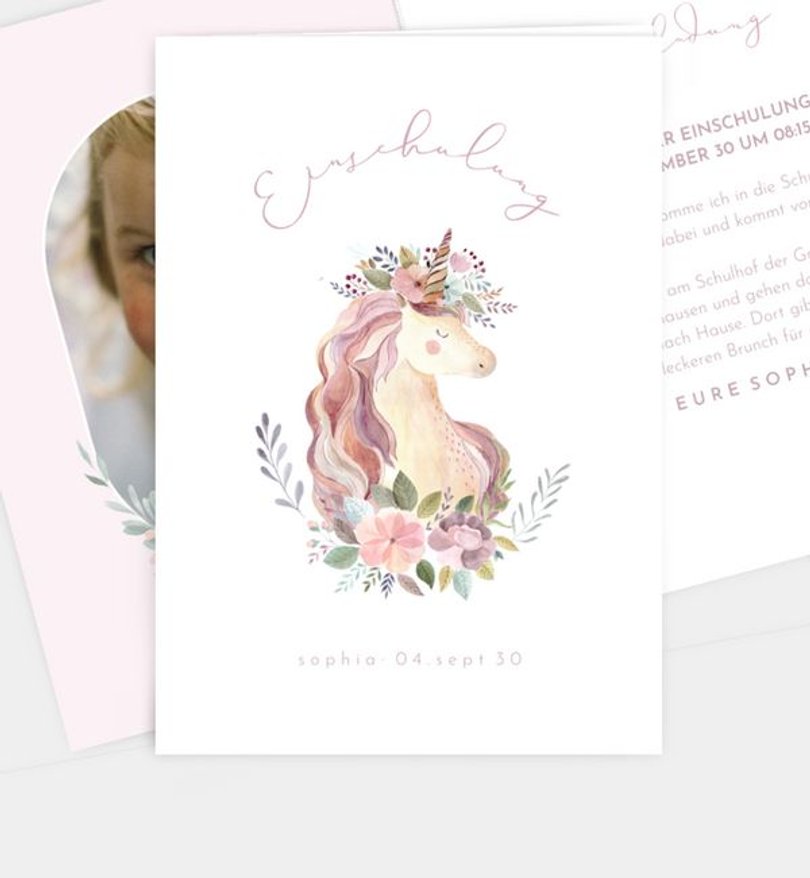 Einladungskarte Einschulung Einhorn