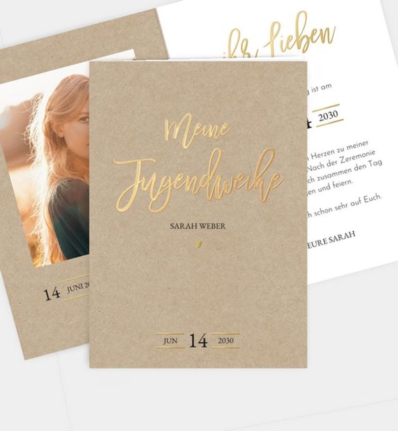 Einladungskarte Jugendweihe Gold-Crafty