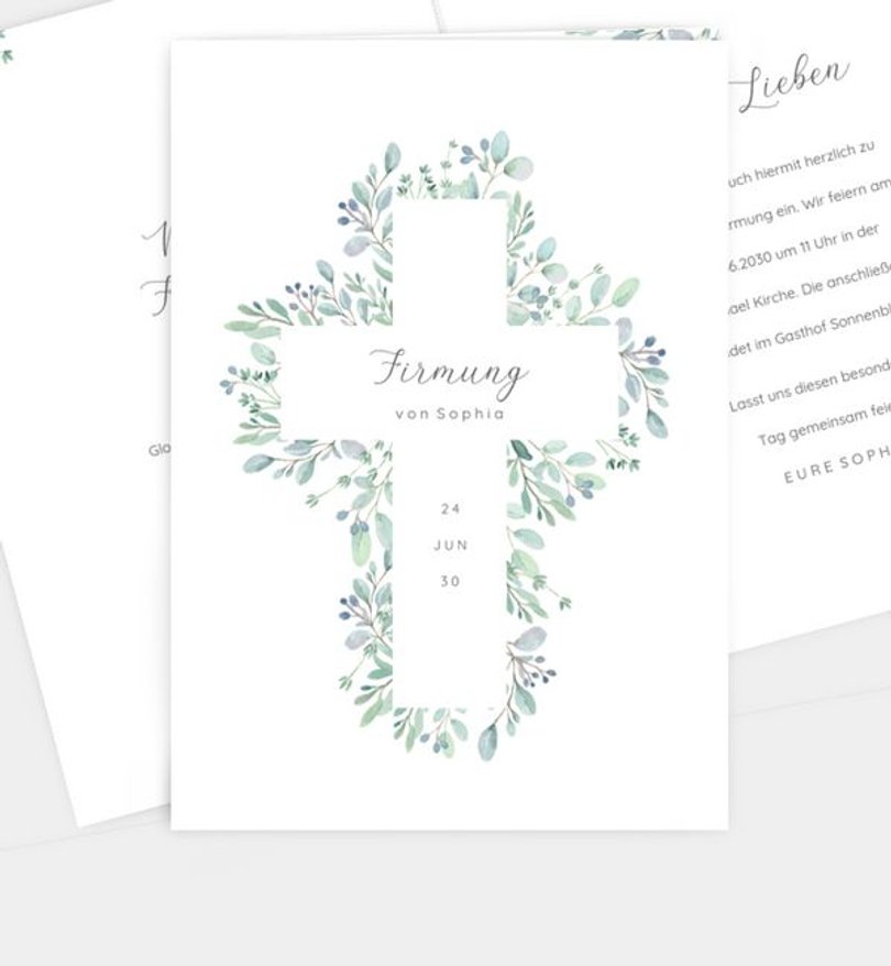 Einladungskarte Firmung Greenery Cross