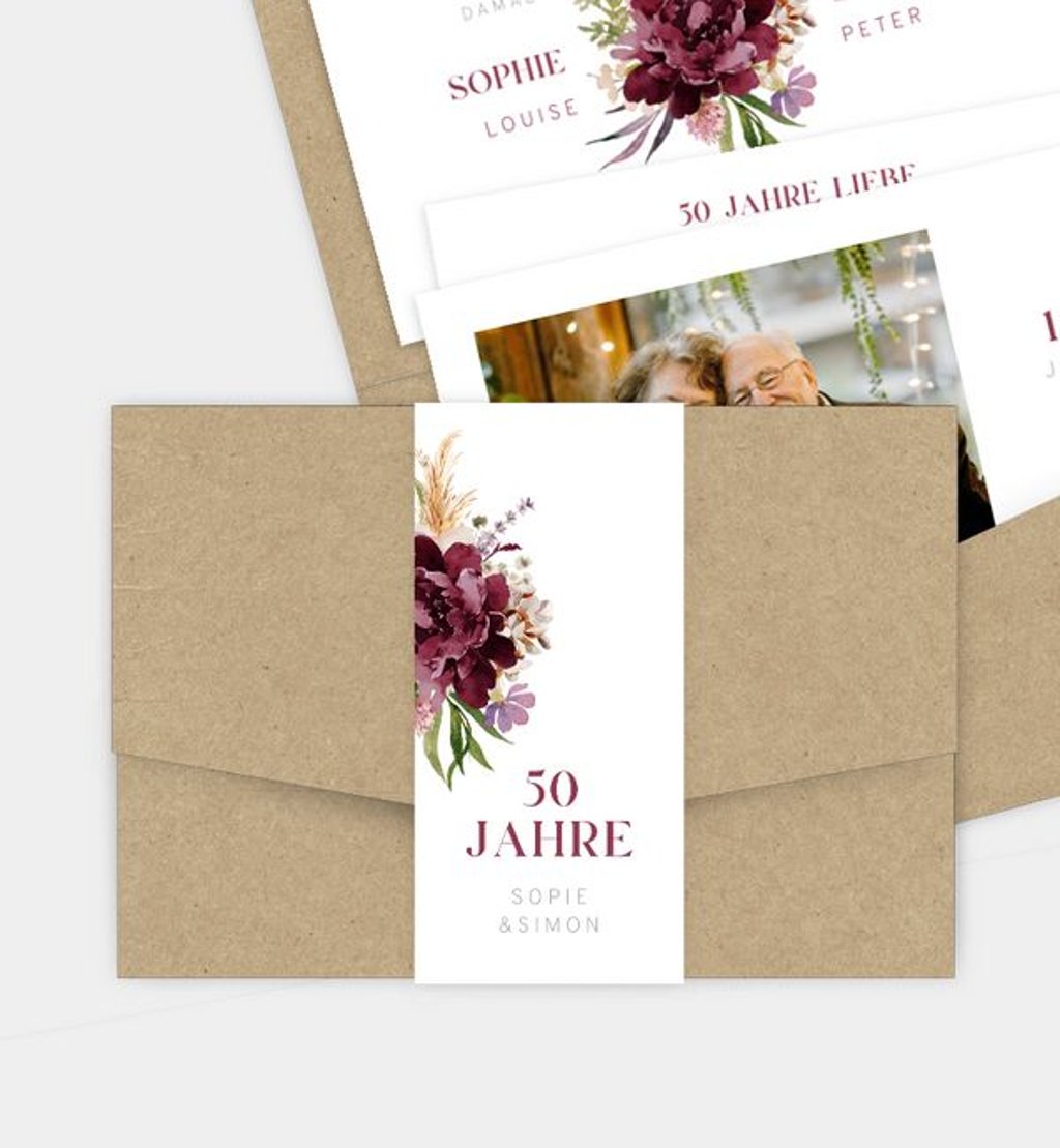 Einladungskarte Goldene-Hochzeit Delicate Bouquet