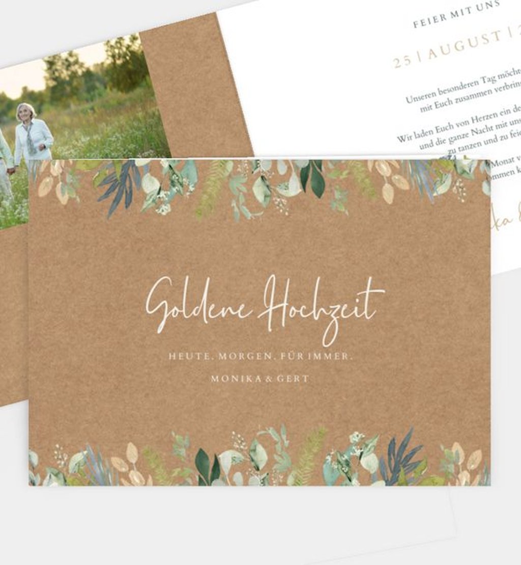 Einladungskarte Goldene-Hochzeit Wiesenbouquet