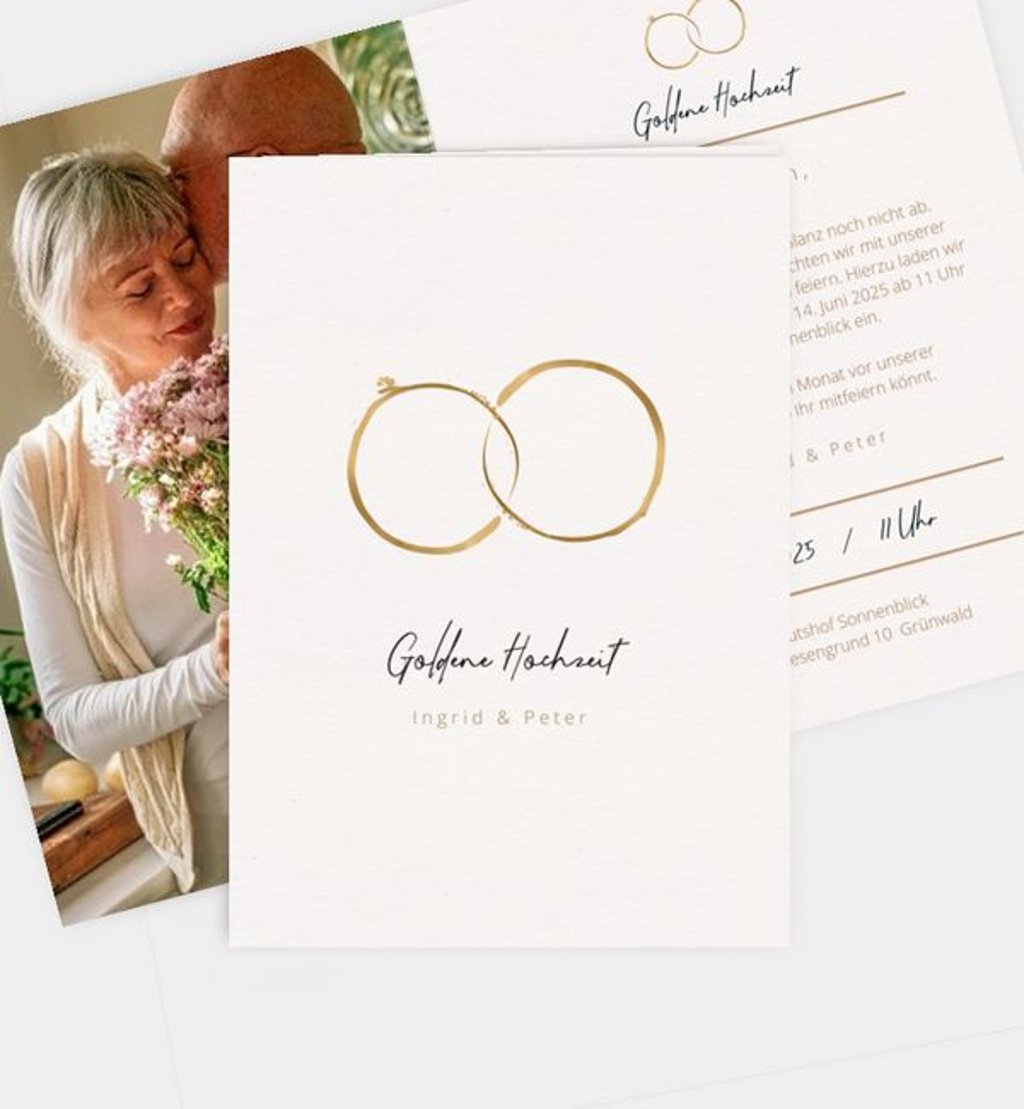 Einladungskarte Goldene-Hochzeit Ringe