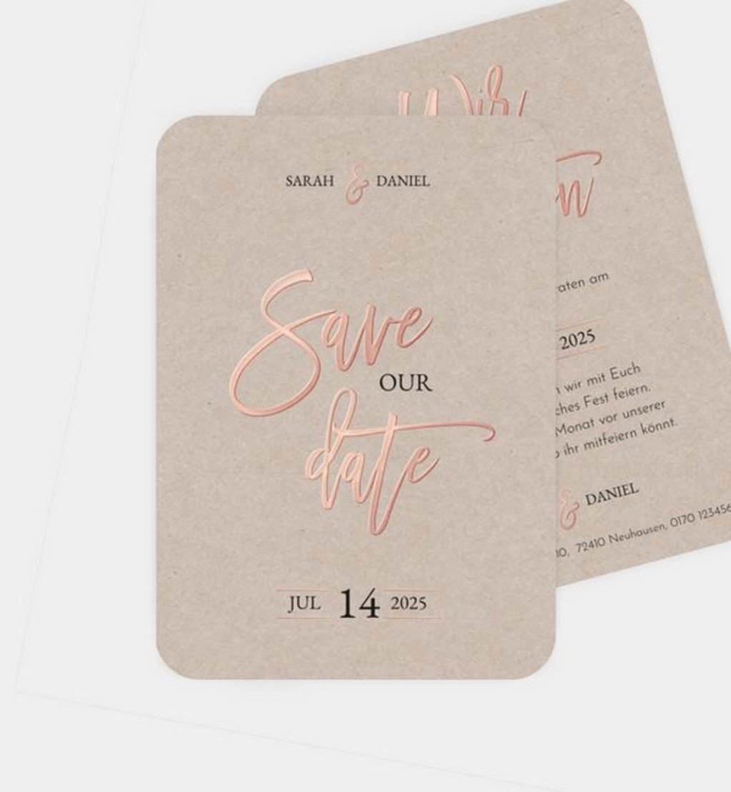 Save-The-Date Karte Hochzeit Rosegold-Crafty