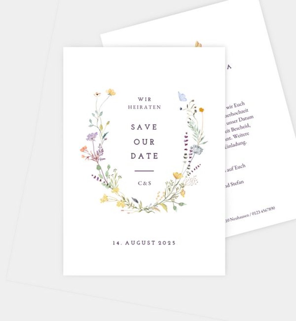Save-The-Date Karte Hochzeit Blütengarten